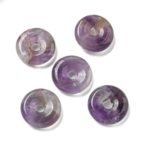 Natural Amethyst Donut/Pi Disc Charms 12~13x3~4mm Hole: 3mm
