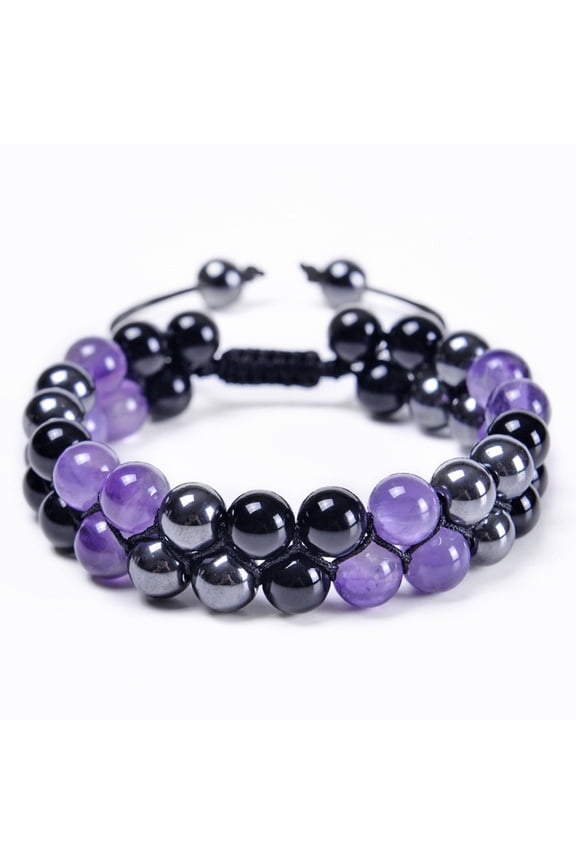 Natural Amethyst Double-layer Bracelet - Enhance Charisma & Luck & Happiness,7.5-11.8Inch Amethyst Tiger Eye Triple Protection Bracelet for Women Men,Couple Bracelet,Ideal Gift