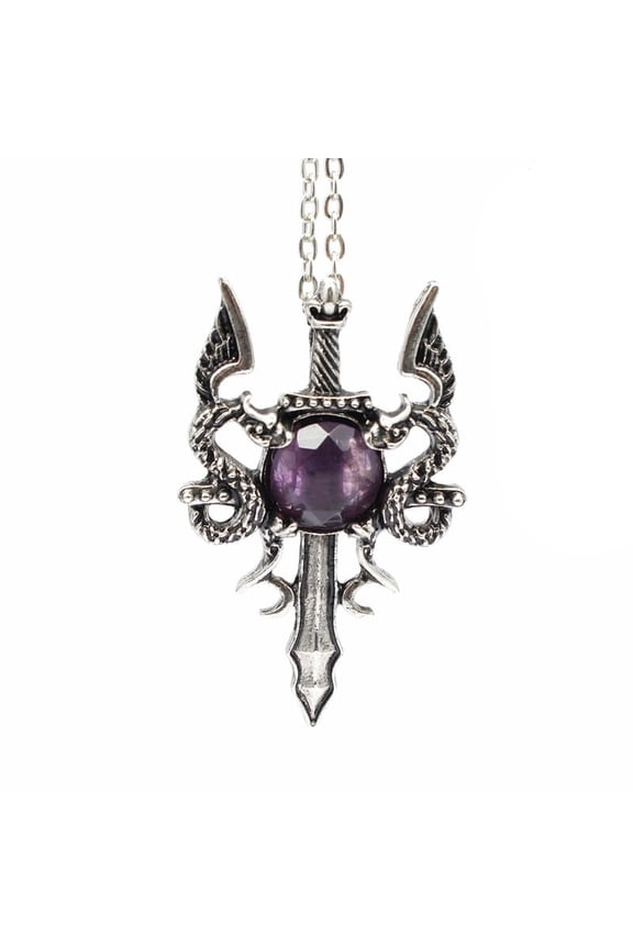 Natural Amethyst Dragon Pendant Necklace Gothic Alloy Jewelry for Men Women Silver & Platinum 19.69 inch(50cm)