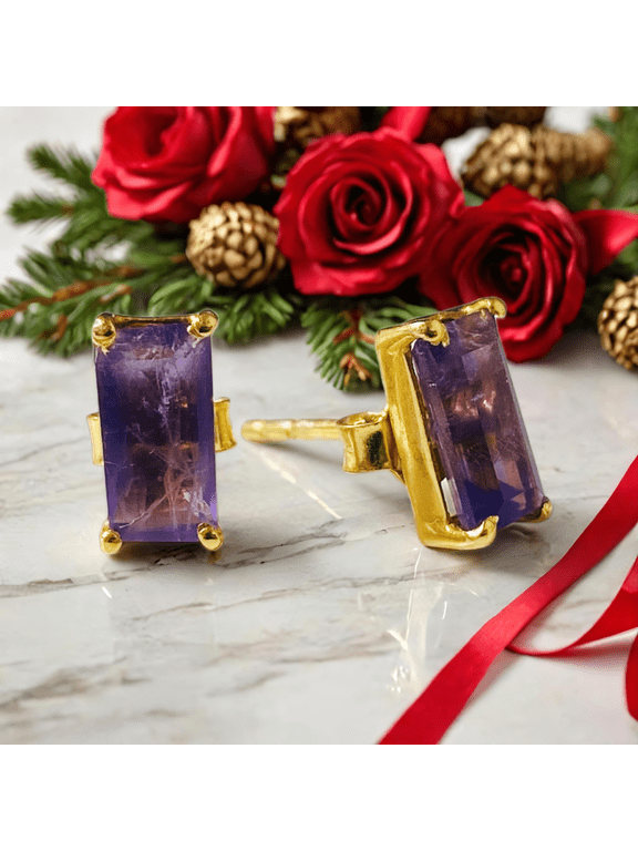 Natural Amethyst Earring Studs, 925 Sterling Silver Studs, Healing Gemstone Earrings, Bridesmaid Gift, February Birthstones, Boho Gifts