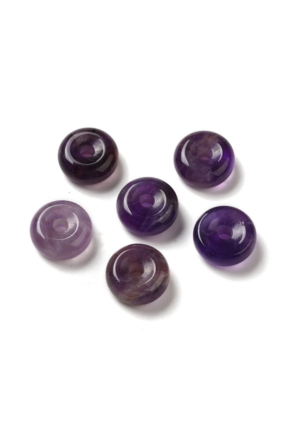 Natural Amethyst European Pendants Donut/Pi Disc Charms Large Hole Pendants 16~17x6~7mm Hole: 3~3.5mm diy