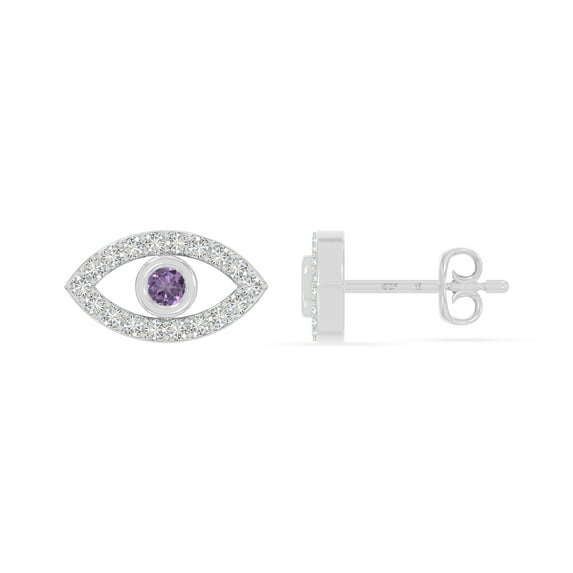 Natural Amethyst Evil Eye Stud Earrings for Women in Sterling Silver with Moissanite, February Birthstone Jewelry Gifts for Her Birthday, Wedding Anniversary, Party, Mothers Day, Graduation,Christmas