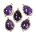 thumbnail image 1 of Natural Amethyst Faceted Teardrop Links Rack Plating Brass Micro Pave Clear Cubic Zirconia Connector Charms Golden 26x16.5x6mm Hole: 1.6mm and 1.4mm, 1 of 3