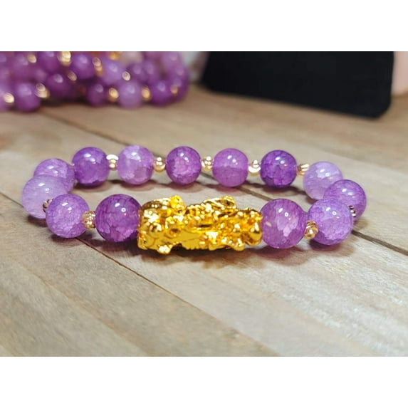 Natural Amethyst Feng shui Bracelet, 10 mm Handmade Semi Precious Gemstone