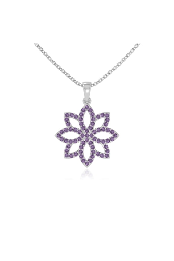 Natural Amethyst Flower Design Pendant Necklaces for Women in Sterling Silver, February Birthstone Jewelry Gifts for Her Birthday, Wedding Anniversary, Mothers Day, Christmas, Graduation, Valentines