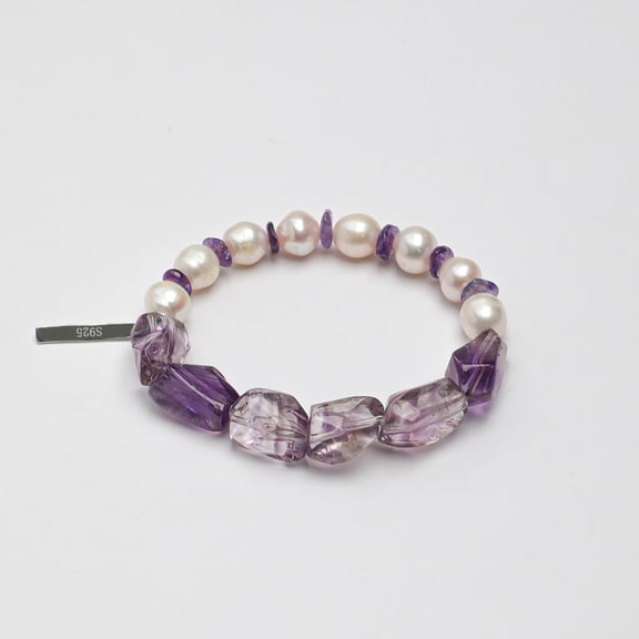 Natural Amethyst Freshwater Pearl Beaded Bracelet Crystal Jewelry