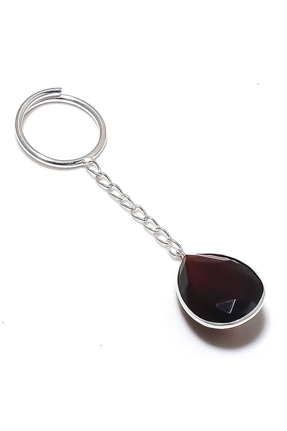 Natural Amethyst Gemstone 925 Sterling Silver Jewelry Keychain 3.15"