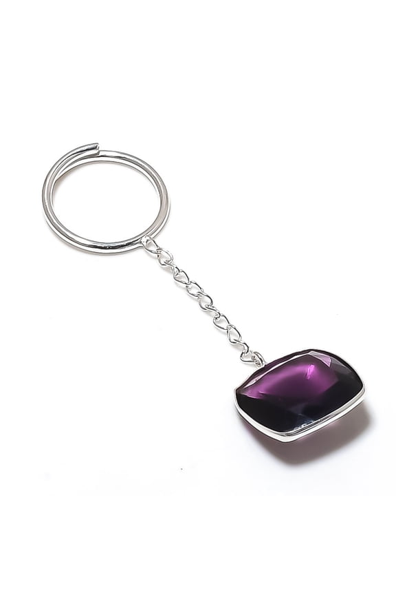 Natural Amethyst Gemstone 925 Sterling Silver Jewelry Keychain 3.15"