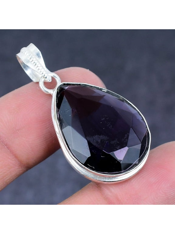 Natural Amethyst Gemstone Handmade 925 Sterling Silver Pendant 1.65"