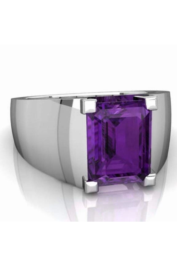 Natural Amethyst Gemstone Ring With 925 Sterling Silver Ring For Men's