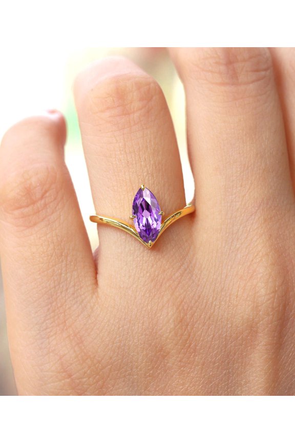 Natural Amethyst Gemstone Ring Woman And Mens Birthstone Gift Ring Promise Ring