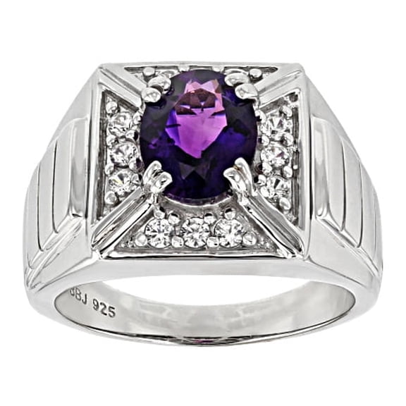 Natural Amethyst Gemstone With 925 Sterlnig Silver Ring For Men's