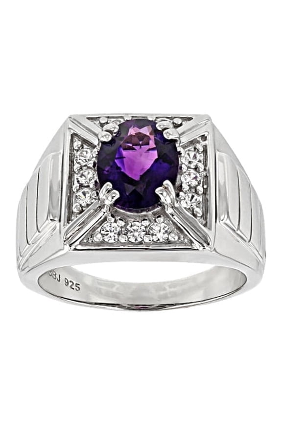 Natural Amethyst Gemstone With 925 Sterlnig Silver Ring For Men's