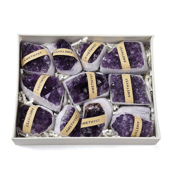 Natural Amethyst Geode Cornucopia Mineral Specimen Raw Cluster Healing Home Decor Gift with Paper Box 29~61x30~46x20~27mm DIY