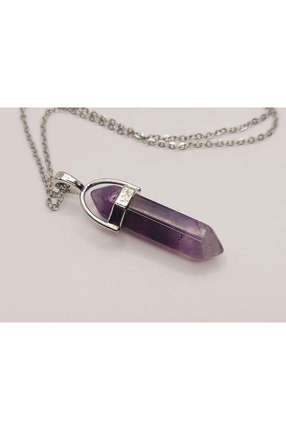 Natural Amethyst Handmade Point Necklace Silver Tone
