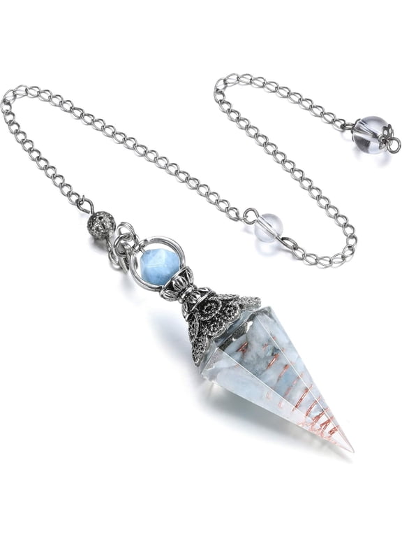 Natural Amethyst Healing Crystal Dowsing Pendulum Reiki Gemstone Chips Orgone Pendulum 6 Faceted Hexagonal Pointed Resin Spiritual Pendant for Divination, Wicca, Energy Balancing