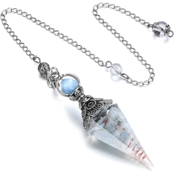 Natural Amethyst Healing Crystal Dowsing Pendulum Reiki Gemstone Chips Orgone Pendulum 6 Faceted Hexagonal Pointed Resin Spiritual Pendant for Divination, Wicca, Energy Balancing