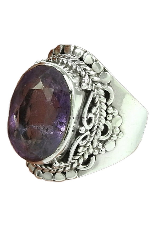 Natural Amethyst Healing Gemstone Band Ring, Purple Stone Faceted Oval Ring, Statement Wedding Ring, Metaphysical Gifts, February Birthstone, Annivesary Gifts, Gifts For Women (amethyst, Size 7)