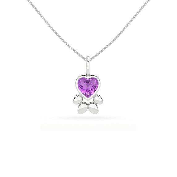 Natural Amethyst Heart-Cut Paw Shape Pendant Necklace in Sterling Silver for Women with 18-inch Adj. Chain, February Birthstone Jewelry for Her Birthday, Wedding Anniversary, Christmas, Mothers Day