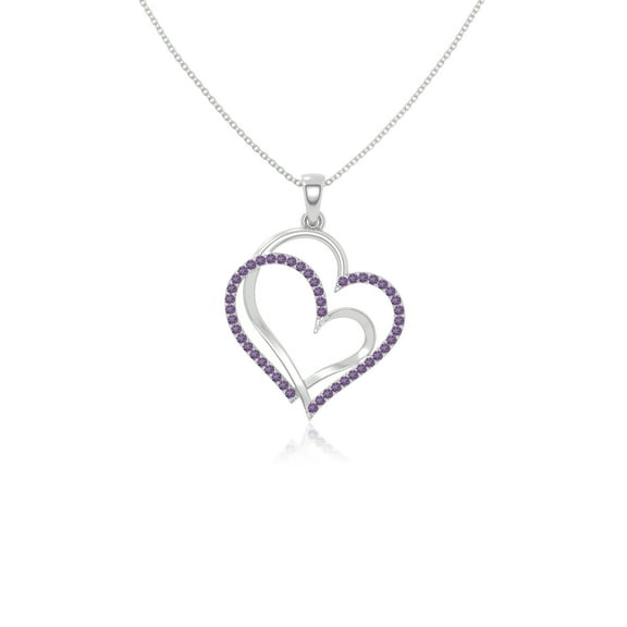 Natural Amethyst Heart in Heart Pendant Necklaces for Women in Sterling Silver, February Birthstone Jewelry Gifts for Her Birthday, Wedding Anniversary, Graduation, Christmas, Mothers Day, Valentines