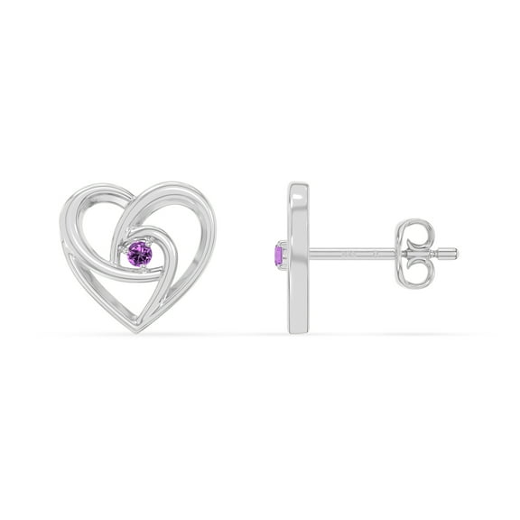 Natural Amethyst Heart Stud Earrings for Women in Sterling Silver, February Birthstone Jewelry Gifts for Her Birthday, Wedding Anniversary, Party, Graduation, Christmas, Mothers Day, Valentines