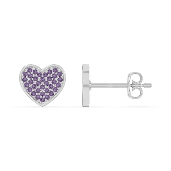 Natural Amethyst Heart Stud Earrings for Women in Sterling Silver, February Birthstone Jewelry Gifts for Her Birthday, Wedding Anniversary, Party, Graduation, Christmas, Mothers Day, Valentines