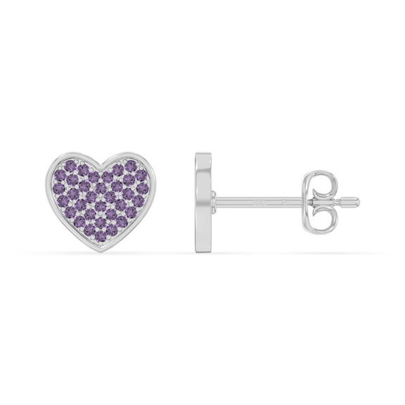Natural Amethyst Heart Stud Earrings for Women in Sterling Silver, February Birthstone Jewelry Gifts for Her Birthday, Wedding Anniversary, Party, Graduation, Christmas, Mothers Day, Valentines