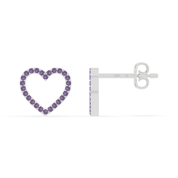 Natural Amethyst Heart Stud Earrings for Women in Sterling Silver, February Birthstone Jewelry Gifts for Her Birthday, Wedding Anniversary, Party, Mothers Day, Christmas, Graduation, Valentines