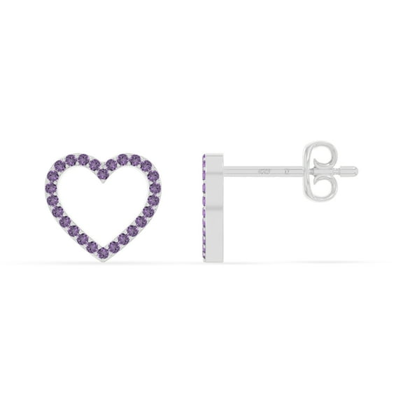 Natural Amethyst Heart Stud Earrings for Women in Sterling Silver, February Birthstone Jewelry Gifts for Her Birthday, Wedding Anniversary, Party, Mothers Day, Christmas, Graduation, Valentines