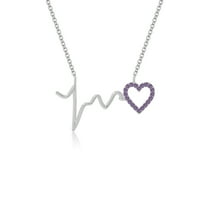 Natural Amethyst Heartbeat Shape Pendant Necklaces for Women in Sterling Silver, February Birthstone Jewelry Gifts for Her Birthday, Wedding Anniversary, Graduation,Christmas, Mothers Day, Valentines