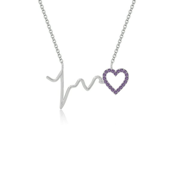 Natural Amethyst Heartbeat Shape Pendant Necklaces for Women in Sterling Silver, February Birthstone Jewelry Gifts for Her Birthday, Wedding Anniversary, Graduation,Christmas, Mothers Day, Valentines