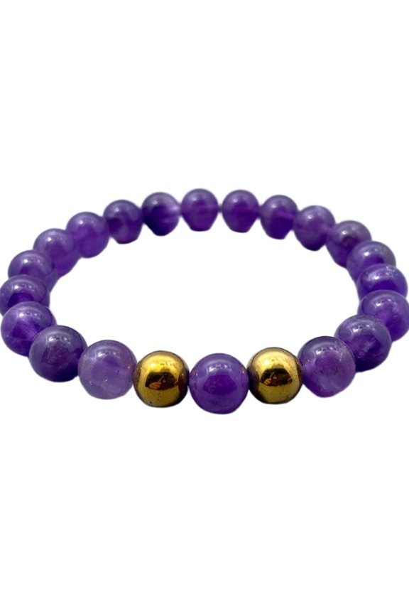 Natural Amethyst & Hematite 8mm Round Shape Smooth Cut Beads Stretchable Bracelet For Men & Women. Unisex Bracelet