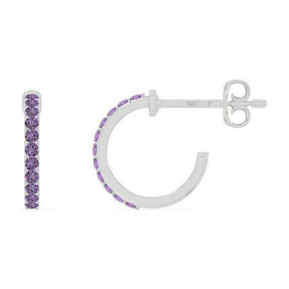 Natural Amethyst Hoop Stud Earrings for Women in Sterling Silver, February Birthstone Jewelry Gifts for Her Birthday, Wedding Anniversary, Party, Mothers Day, Christmas, Graduation, Valentines