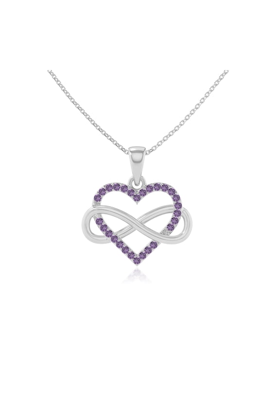 Natural Amethyst Infinity Heart Pendant Necklaces for Women in Sterling Silver, February Birthstone Jewelry Gifts for Her Birthday, Wedding Anniversary, Graduation, Christmas, Mothers Day, Valentines