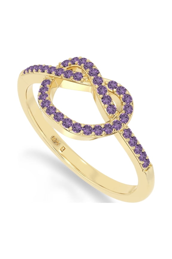 Natural Amethyst Infinity Knot Rings for Women in 18K Yellow Gold Vermeil, February Birthstone Jewelry Gifts for Her Birthday, Wedding Anniversary, Graduation,Christmas,Mothers Day,Valentines(US-6)