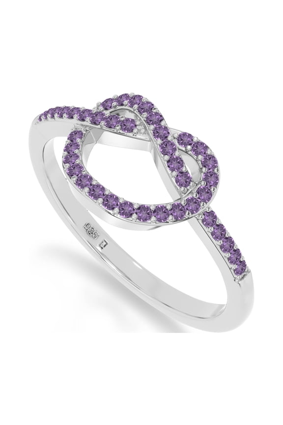 Natural Amethyst Infinity Knot Rings for Women in Sterling Silver, February Birthstone Jewelry Gifts for Her Birthday, Wedding Anniversary, Party, Graduation, Christmas,Mothers Day,Valentines(US-5)