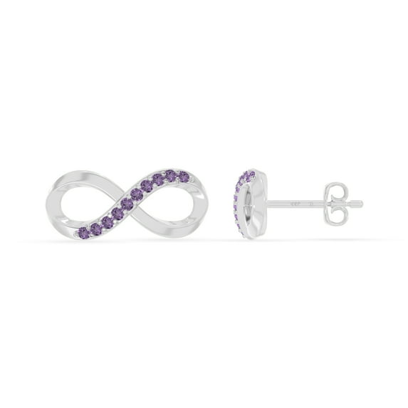Natural Amethyst Infinity Stud Earrings for Women in Sterling Silver, February Birthstone Jewelry Gifts for Her Birthday, Wedding Anniversary, Party, Mothers Day, Christmas, Graduation, Valentines