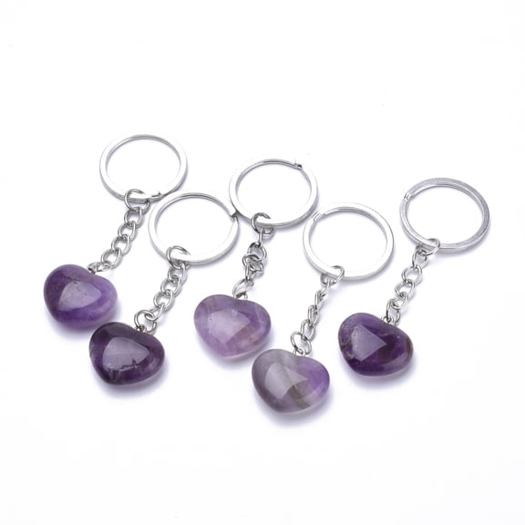 Natural Amethyst Keychain with Iron Findings Heart 80mm