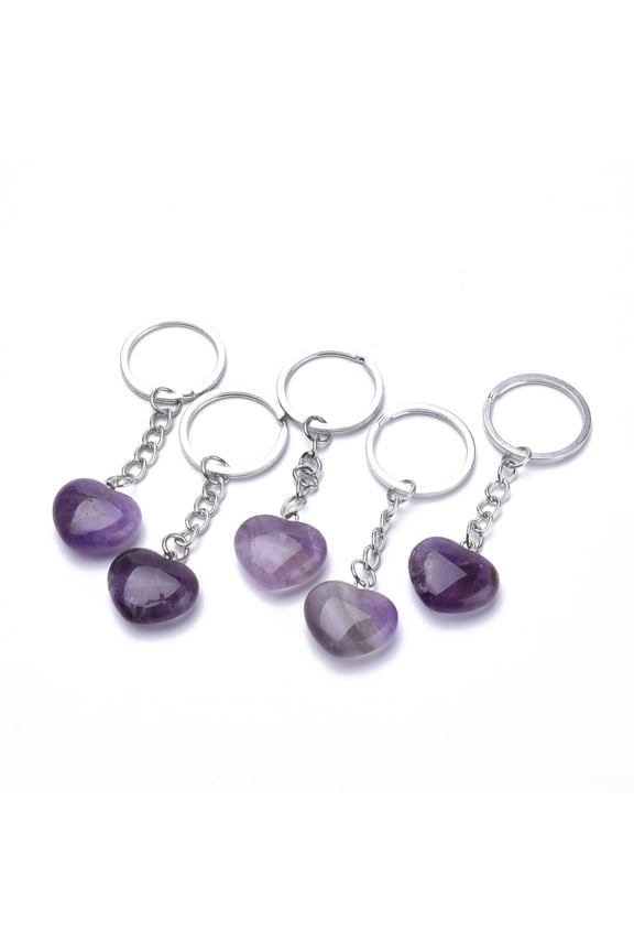 Natural Amethyst Keychain with Iron Findings Heart 80mm