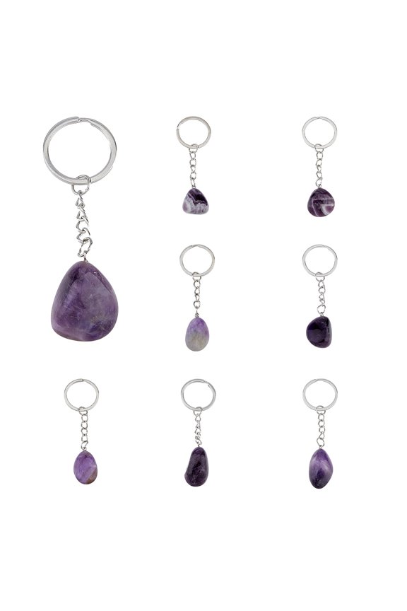 Natural Amethyst Keychain with Iron Findings Platinum 85~94mm 8pcs/box