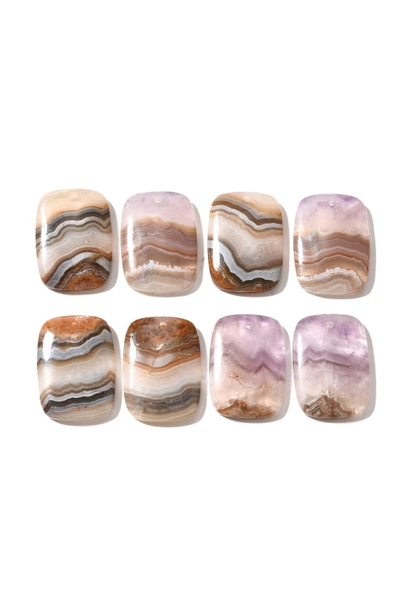 Natural Amethyst Lace Agate Pendants Rectangle 24.5x17.5~18x4.5mm Hole: 1.5mm