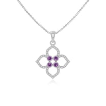 Natural Amethyst with Moissanite 4 Petal Power Pendant Necklaces for Women in Sterling Silver,February Birthstone Jewelry Gifts for Her Birthday,Wedding Anniversary,Mothers Day,Christmas,Valentines