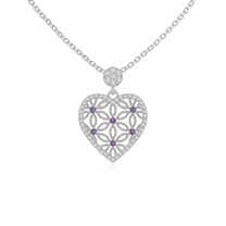 Natural Amethyst with Moissanite Designer Heart Pendant Necklaces for Women in Sterling Silver,February Birthstone Jewelry Gifts for Her Birthday,Wedding Anniversary,Mothers Day,Christmas,Valentines