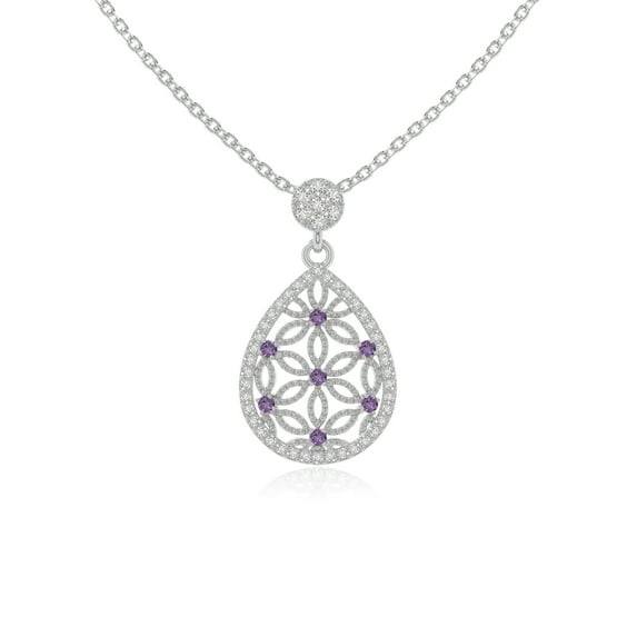 Natural Amethyst with Moissanite Designer Pear Pendant Necklaces for Women in Sterling Silver,February Birthstone Jewelry Gifts for Her Birthday,Wedding Anniversary,Mothers Day,Christmas,Valentines