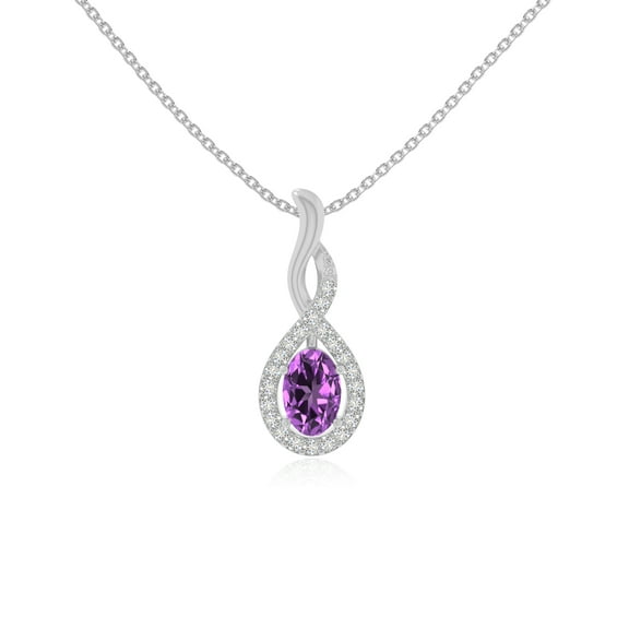Natural Amethyst with Moissanite Infinity Oval Pendant Necklaces for Women in Sterling Silver,February Birthstone Jewelry Gifts for Her Birthday,Wedding Anniversary,Mothers Day,Christmas,Valentines