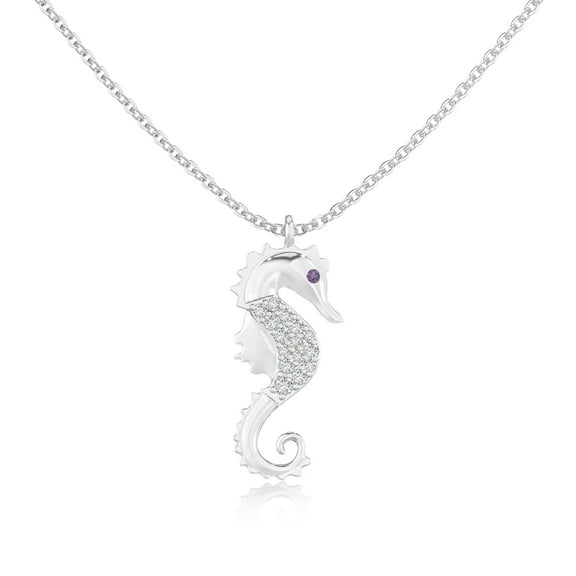 Natural Amethyst with Moissanite Sea Horse Pendant Necklaces for Women in Sterling Silver,February Birthstone Jewelry Gifts for Her Birthday,Wedding Anniversary,Party,Christmas,Mothers Day,Valentines