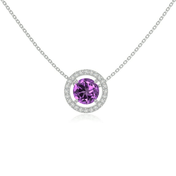 Natural Amethyst with Moissanite Solitaire Halo Round Pendant Necklaces for Women in Sterling Silver,February Birthstone Jewelry Gift Her Birthday,Wedding Anniversary,Mothers Day,Christmas,Valentines