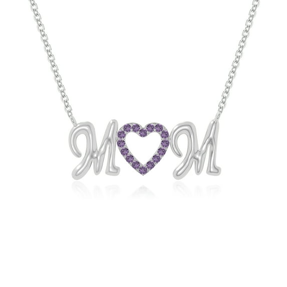 Natural Amethyst Mom Heart Pendant Necklaces for Women in Sterling Silver, February Birthstone Jewelry Gifts for Her Birthday, Wedding Anniversary, Graduation, Christmas, Mothers Day, Valentines