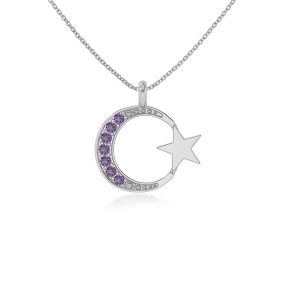 Natural Amethyst Moon & Star Pendant Necklaces for Women in Sterling Silver, February Birthstone Jewelry Gifts for Her Birthday, Wedding Anniversary, Graduation, Christmas, Mothers Day, Valentines