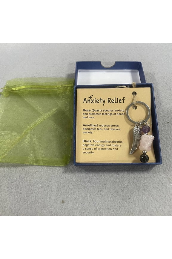 Natural Amethyst & Natural Black & Natural Rose Quartz & 304 Stainless Steel Wing Pendant Keychain with Split Key Rings